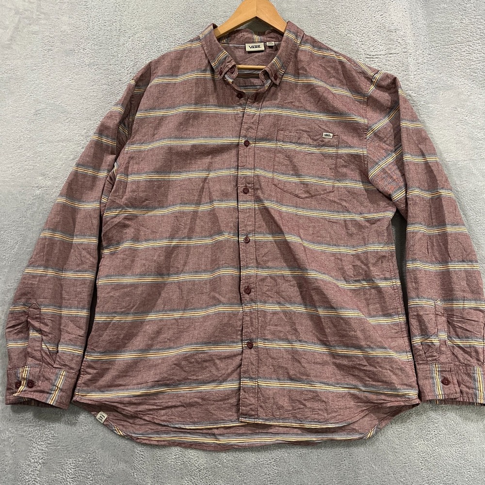 Vans‎ Shirt Mens 2XL Button Up Long Sleeve Striped Cotton Preppy